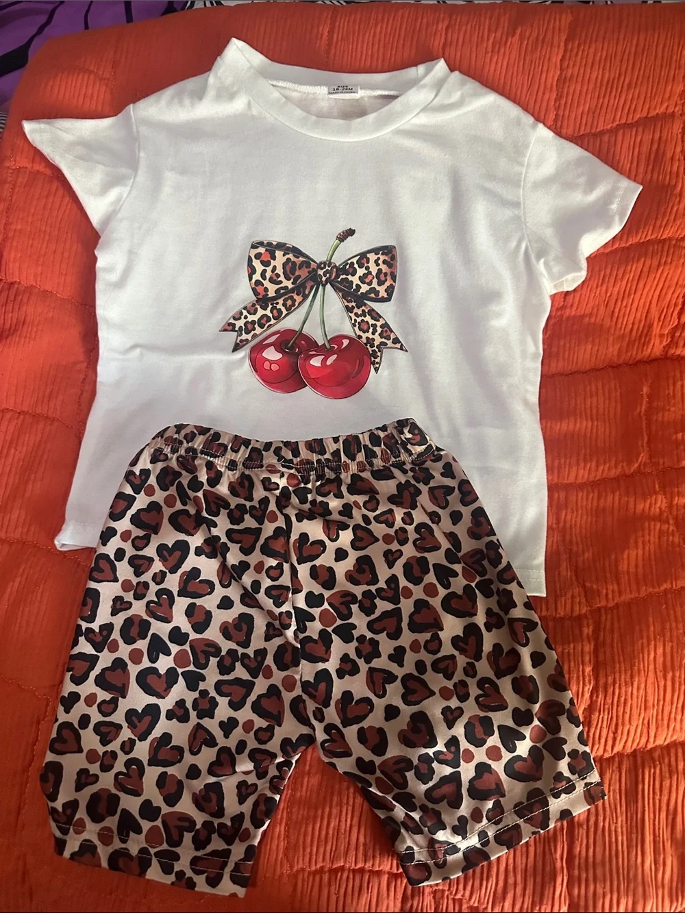 SHEIN White Kids Cherry & Leopard-Print Pajama Set